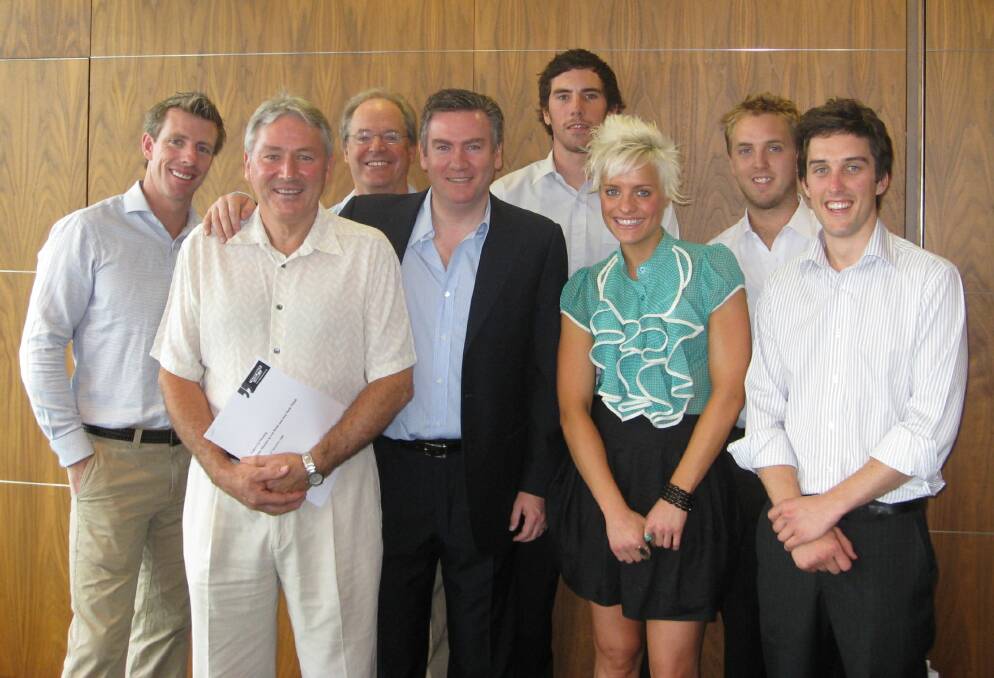 EDUCATION: Step Back Think team with advisory board member Eddie McGuire. Picture: CONTRIBUTED