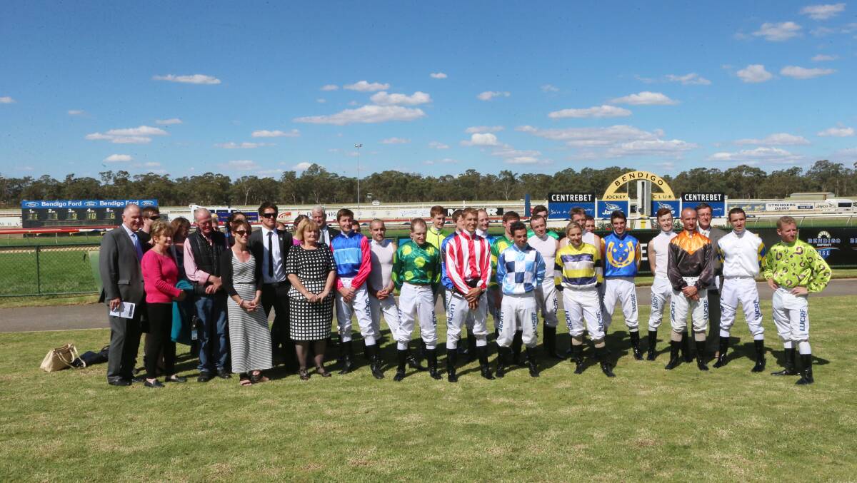 Colin Browell's family with all the jockey's who raced in the memorial. Picture: PETER WEAVING