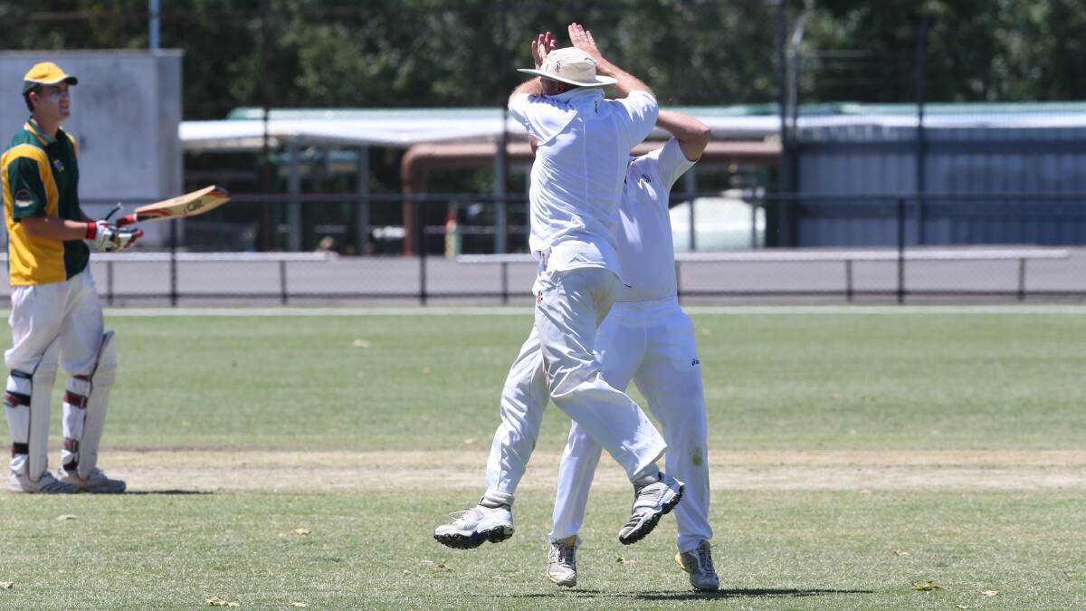 Division one clash between Murray Valley (Batting) and Northern Districts (fielding).
Caught Tod Gelletly, bowled by Nick Farley. Ashley Quinn is out.  Picture: PETER WEAVING