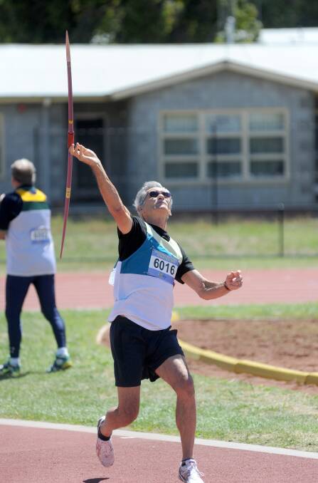 Stephen Fuller throws his Javelin in the 60-64 years category. Picture: JODIE DONNELLAN 