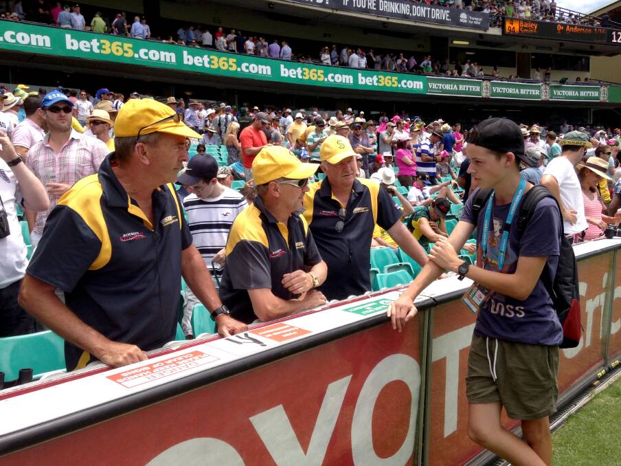 Jordan Sharp talking with cricket fans at the SCG. Picture: SUPPLIED