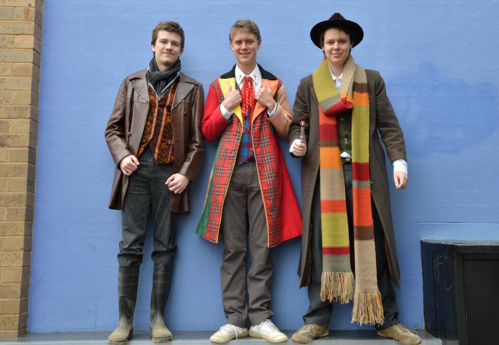 DOCTORS: Mathew West, Charlie and Sam Pratt-White celebrating the 50th anniversary of Doctor Who. Picture: PETER WEAVING.