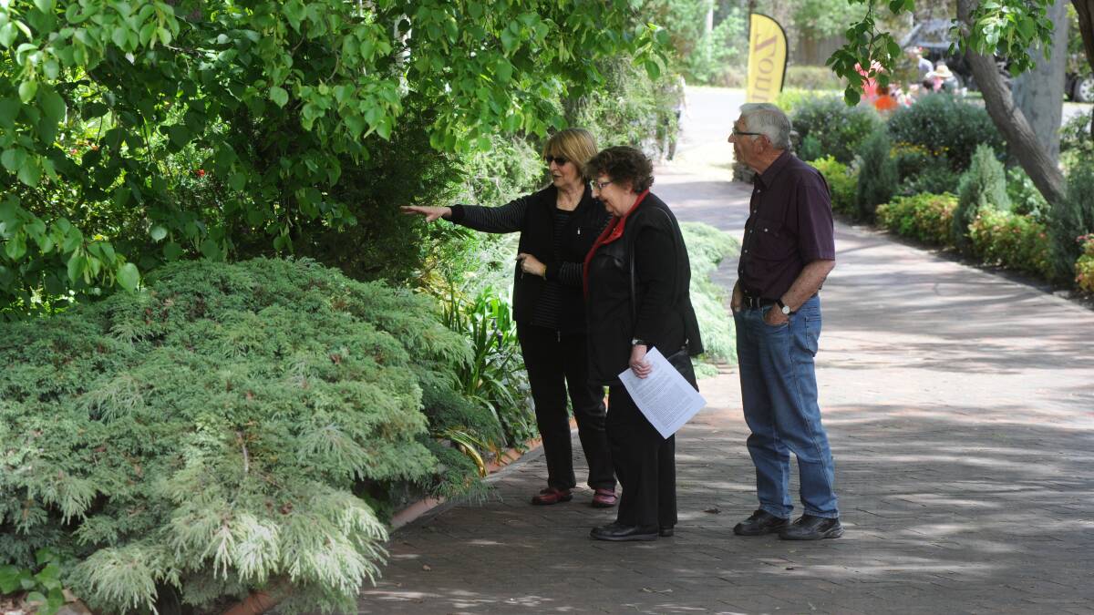 Jill Trevorah with Merilyn and Barry Edwards at Doak Street garden. Picture: JODIE DONNELLAN