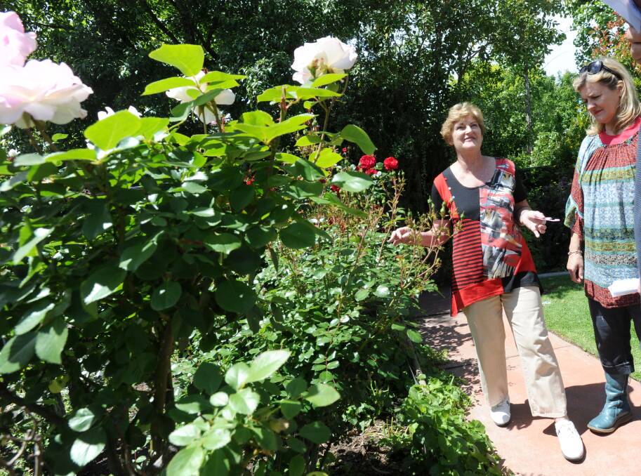 Owner of the property Margaret Richmond shows guests around her garden. Picture: JODIE DONNELLAN 