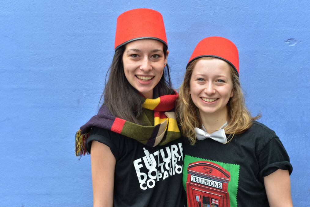 FEZ UP: Doctor Who fans Hannah Sproles and Georgina Pitson celebrate the 50th anniversary of Doctor Who. Picture: PETER WEAVING 