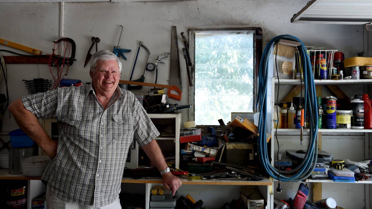 Peter Tangey in his shed. Picture: JODIE DONNELLAN