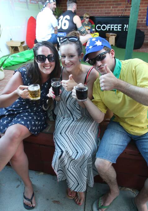 THUMBS UP: Kate Wardell, Lauren Kearns and Matthew Fry enjoy a drink at the Cambrian Hotel. 