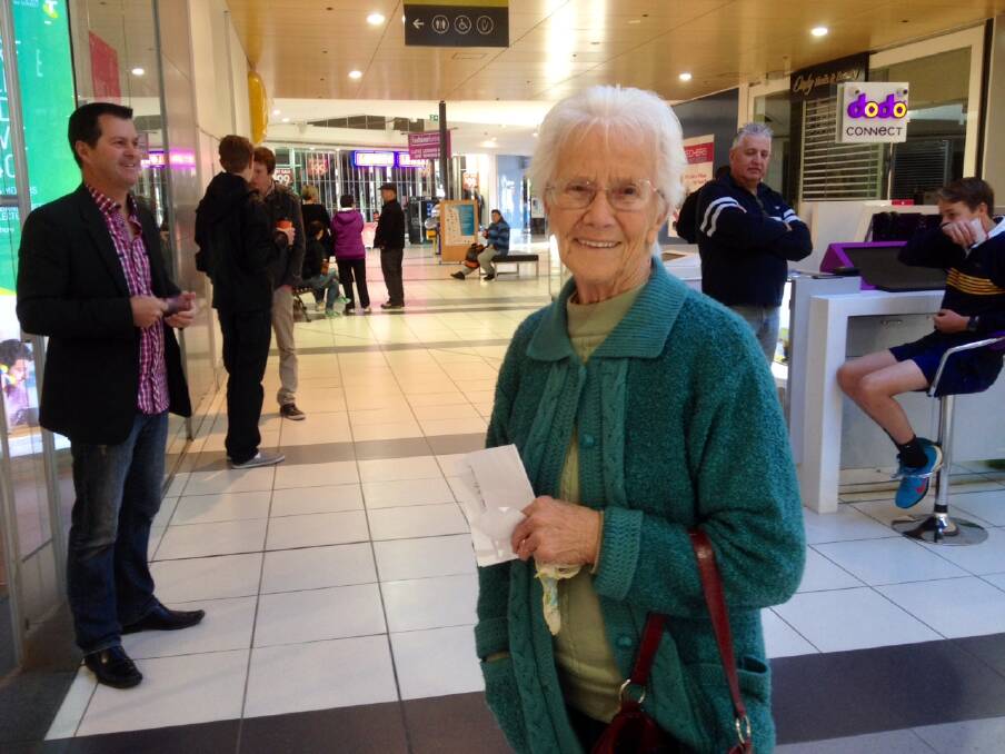 Wilma McGuire was the first in the queue at the Bendigo Marketplace Telstra store.