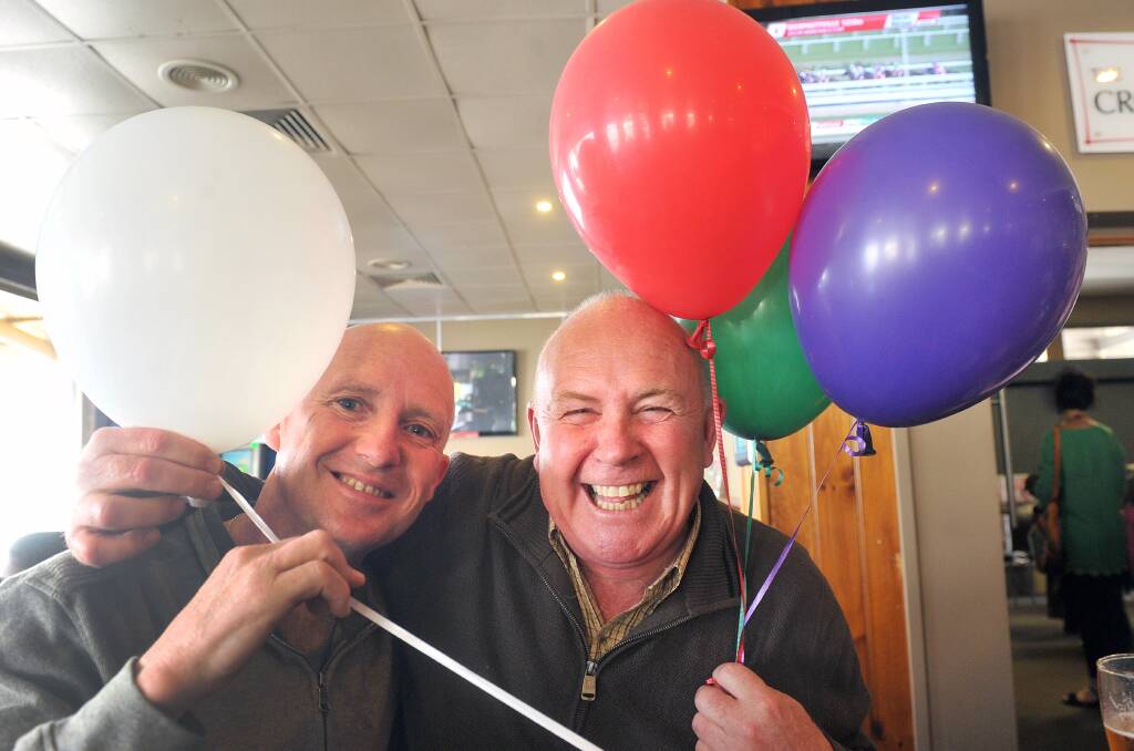 Fremantle supporters Darryn Yates and John Hedges at the National Hotel, Golden Square.Picture: JULIE HOUGH
