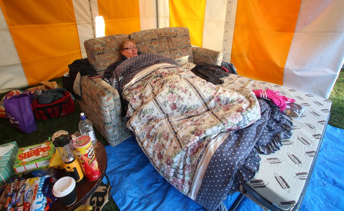IN BED: A Relay for Life participant gets some sleep.
 