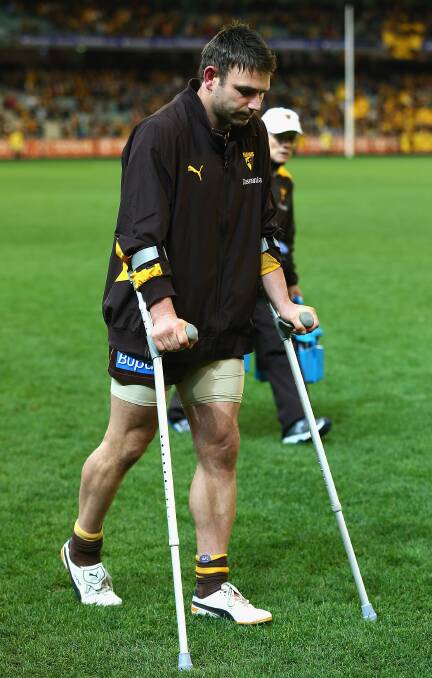 The hamstring injury which ultimately kept Guerra out of the 2012 finals series. Picture: GETTY IMAGES