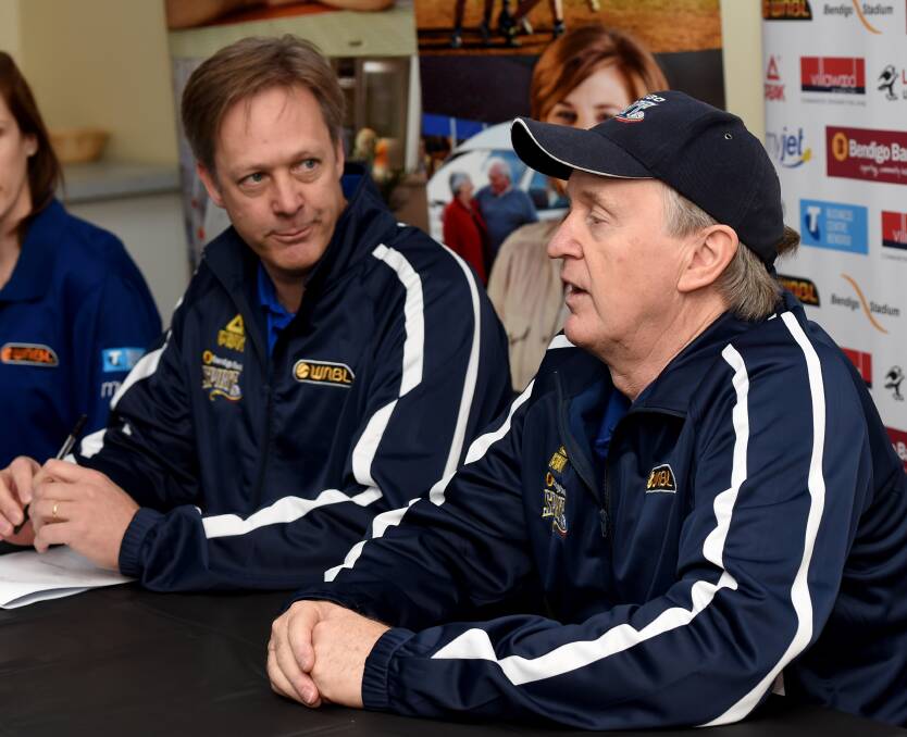 Bendigo Spirit chairman Greg Bickley and coach Bernie Harrower.