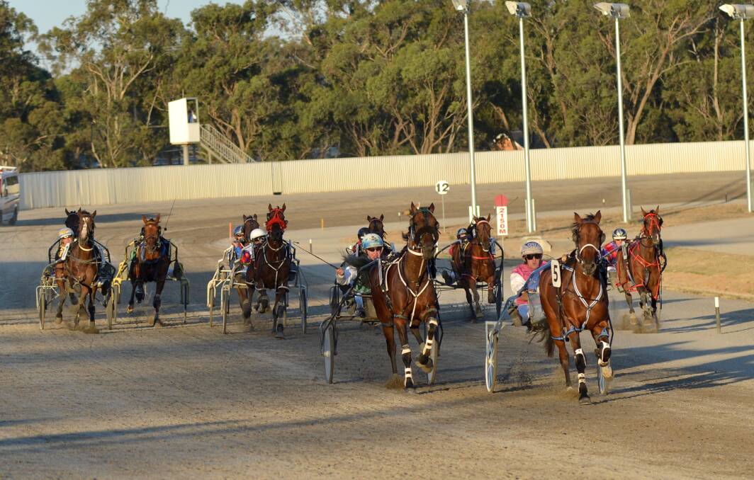 GUTSY EFFORT: Shez A Spy, with Glenn Douglas in the sulky, wins the Bendigo Advertiser Pace. Pictures: JODIE DONNELLAN