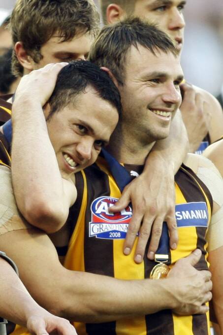 All smiles with Mark Williams after the 2008 grand final win. Picture: GETTY IMAGES