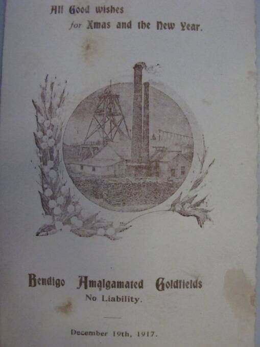 GOLD: A menu from the Bendigo Amalgamated Goldfields. Picture: CONTRIBUTED