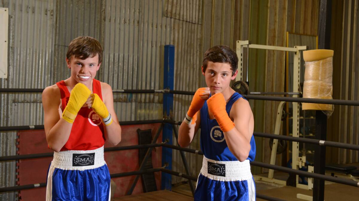 Boxers Lachie Johnson and Jye Caldwell. Jye had recent success at the state titles and Lachie is going to the state titles soon. Picture: JIM ALDERSEY
