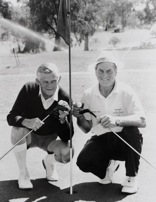 PAIR OF ACES: John Mangan and Frank Kane after sinking hole-in-ones at Neangar Park in 1993.