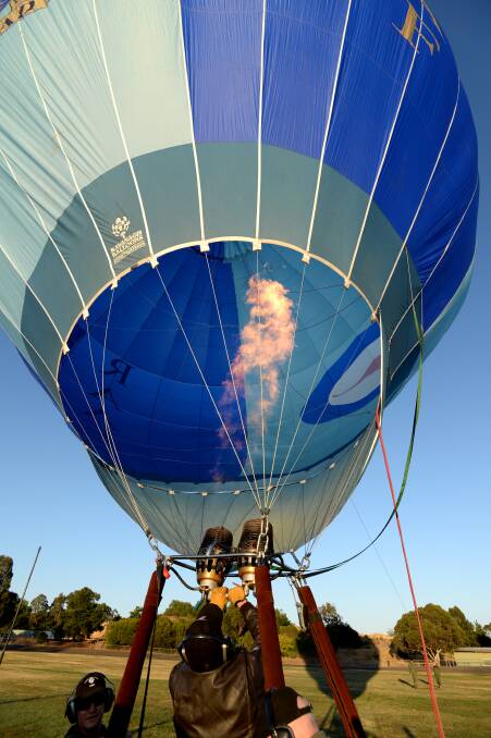 FLYING HIGH: The RAAF air balloon in Castlemaine. Picture: JODIE DONNELLAN