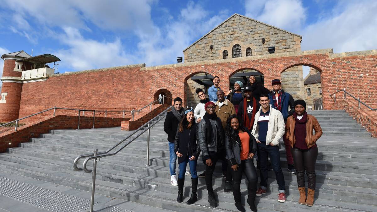 TOUR: The Lion King cast members take a look at Ulumbarra Theatre during their visit to Bendigo on Thursday. Picture: JODIE WIEGARD
