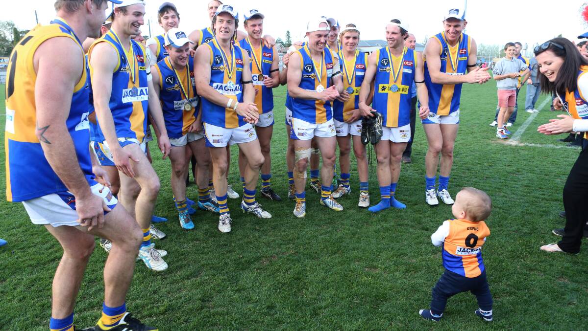 Golden Square celebrate wining BNFL grand final 2013
Alfie Lloyd in charge! Picture: PETER WEAVING