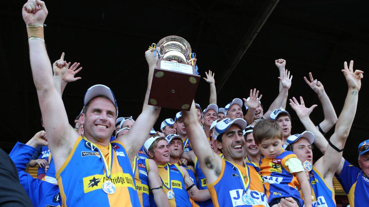 Golden Square celebrate wining BNFL grand final 2013 Picture: PETER WEAVING