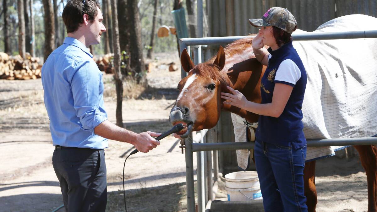 Jockey Rebecca Williams has been cleared to resume trackwork, being interviewed by Travis King.
Picture: PETER WEAVING