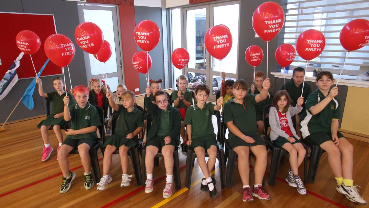 Kangaroo Flat Primary School morning assembly.
Child from every room with a balloon.
Picture: Peter Weaving