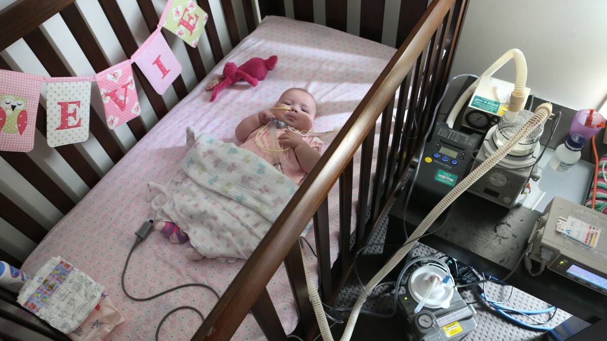 Baby Evie Stove is home after 6 months in hospital. Picture: PETER WEAVING