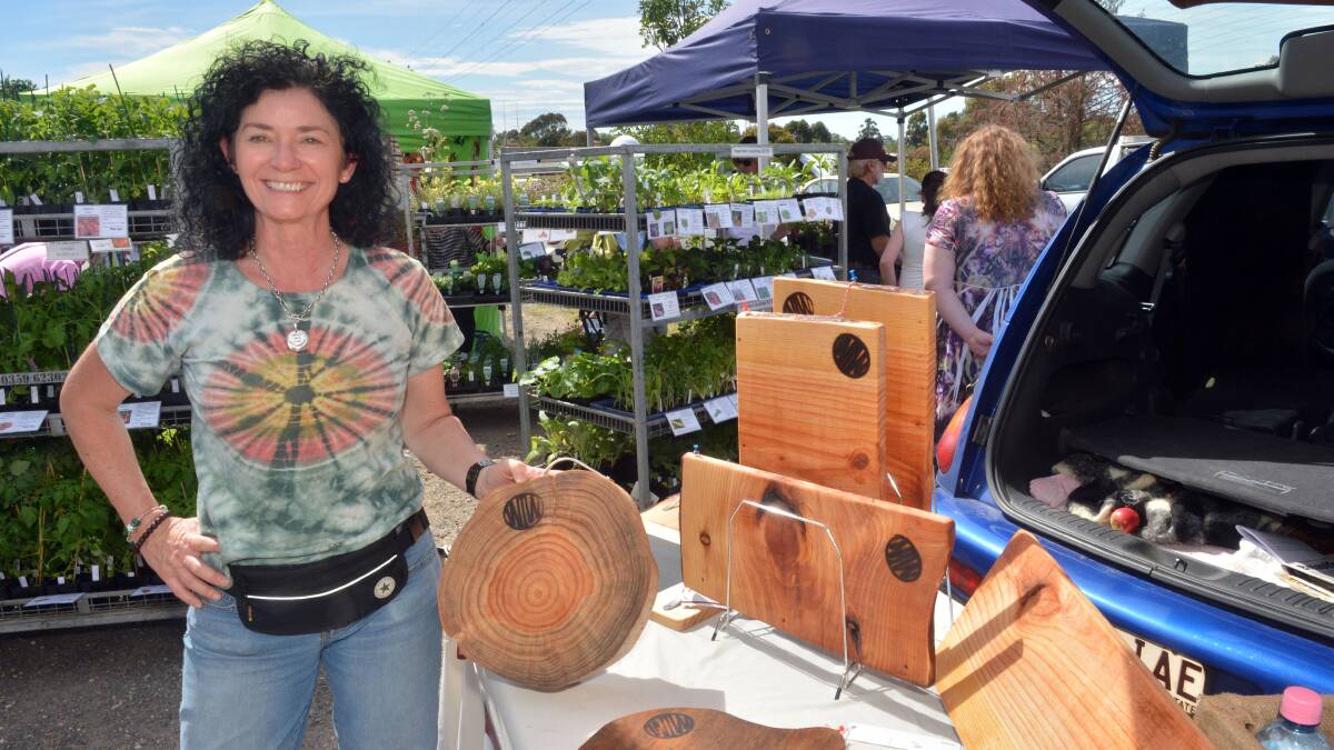 Leanne Christmas of Made in Maldon with some of her woodcraft. Picture: BRENDAN McCARTHY