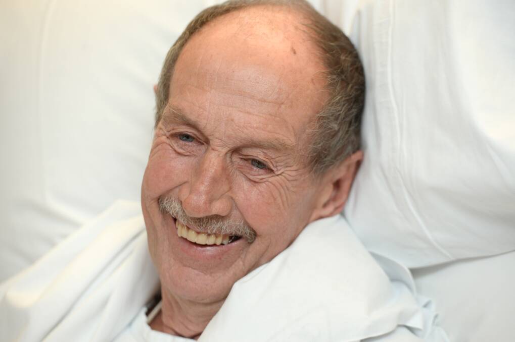 Success: Russell Forbes Sharp is happy and keen to go home after being the first patient in Australia to receive the new 'mini' pacemaker. 
Pictures: JIM ALDERSEY