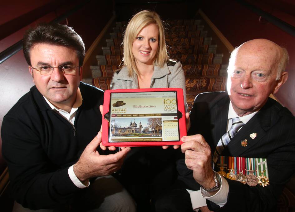 PROJECT: City of Greater Bendigo community events officer Jacqueline Murphy, major events manager Terry Karamaloudis and Bendigo District RSL president Cliff Richards invite submission to the website. Picture: GLENN DANIELS