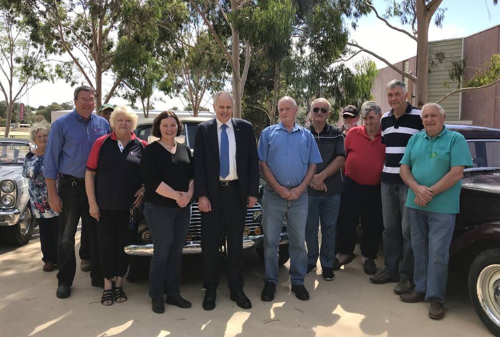 Members of the Bendigo Agricultural Show Society and the Federation of Veteran, Vintage and Classic Car Clubs joined Member for Bendigo East Lisa Chesters. Picture: TARA COSOLETO