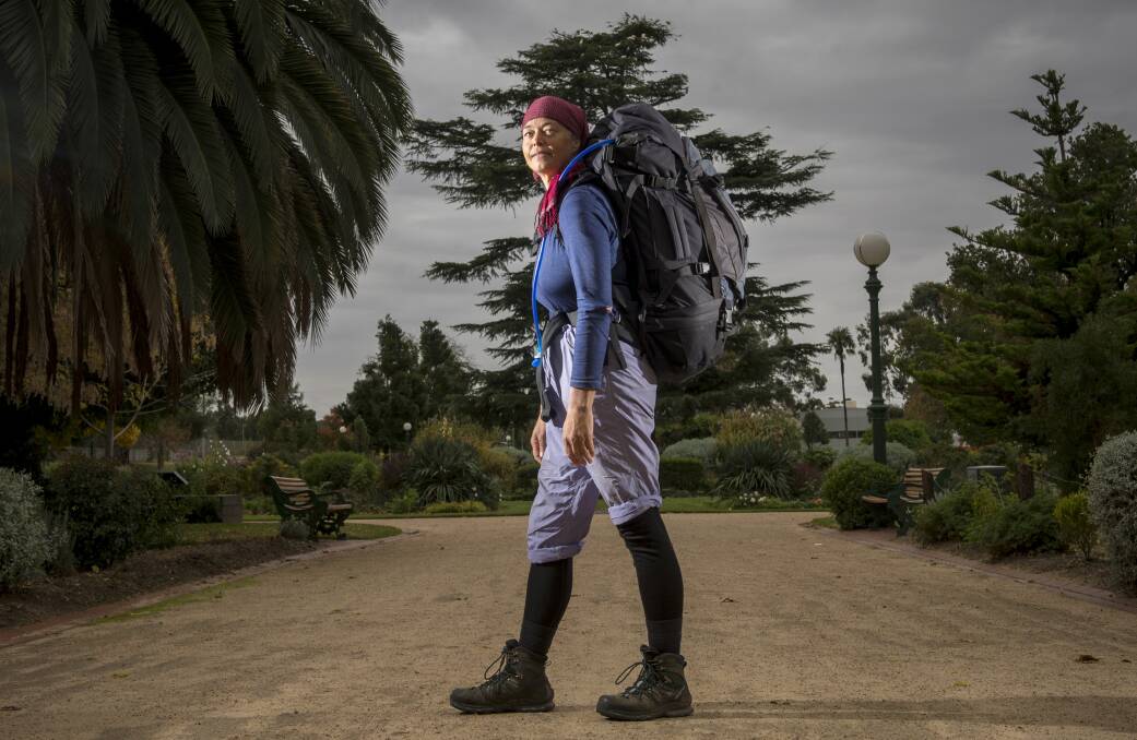 HEAVY: The 52-year-old carried a rucksack filled with water, food, clothes and other necessities for the duration of the two-month journey. Picture: DARREN HOWE