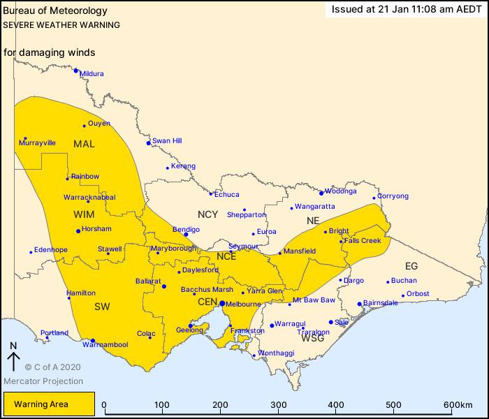 Weather warning from the Bureau of Meteorology. Picture: SUPPLIED