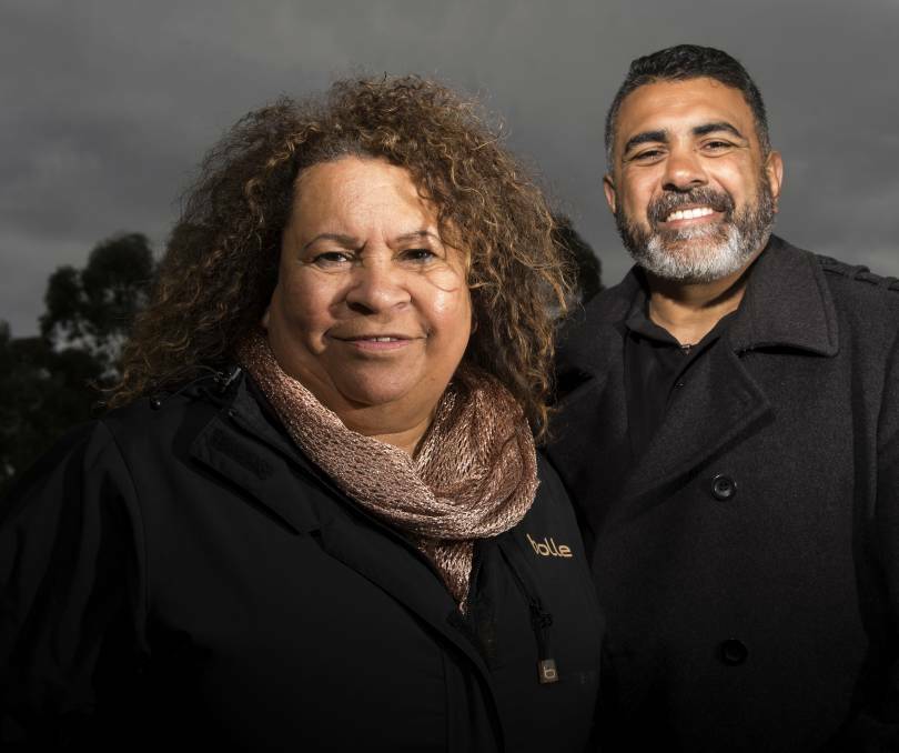 Bendigo and District Aboriginal Co-operative chief executive Raylene Harradine with Commissioner for Aboriginal Children and Young People Justin Mohamed. Picture: DARREN HOWE