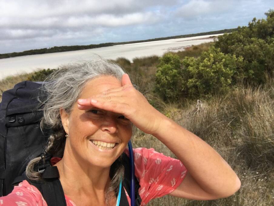 JOURNEY: Dawn Kanost spent nine days trekking along the Coorong in South Australia. The salt lakes are a key feature of the region. Picture: DAWN KANOST