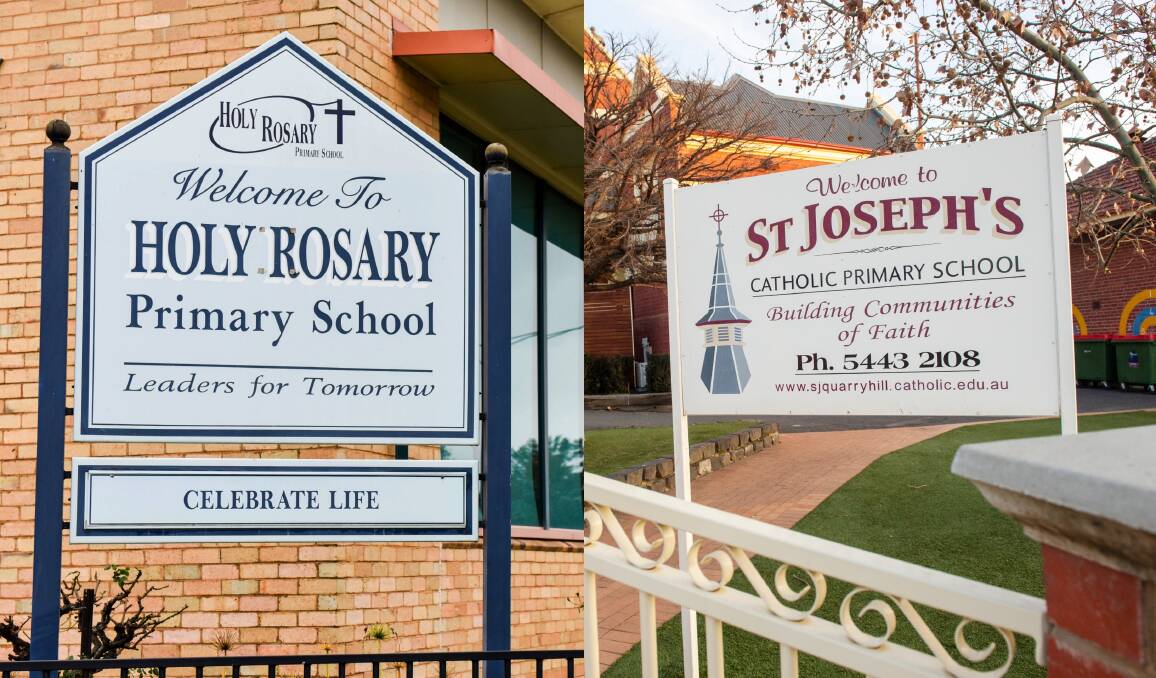 Holy Rosary Primary School in White Hills and St Joseph's Primary School in Quarry Hill will reopen in the coming days. Pictures: BRENDAN MCCARTHY, DARREN HOWE