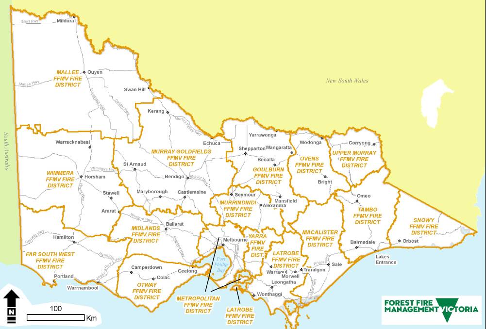 VISUALISE: Forest Fire Management Victoria's fire districts. Picture: SUPPLIED