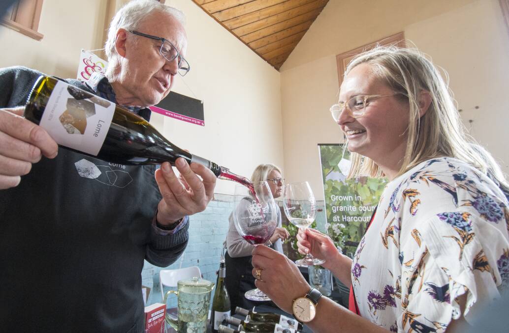 Jane McCaig samples a Shiraz from Lome Vineyard at the 2018 Bendigo Heritage Uncorked. Picture: DARREN HOWE