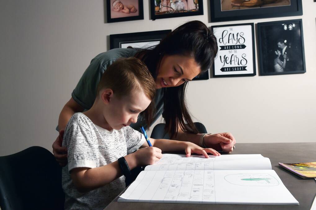 Hayley Kellow has been teaching her six-year-old son Louis. Picture: DARREN HOWE