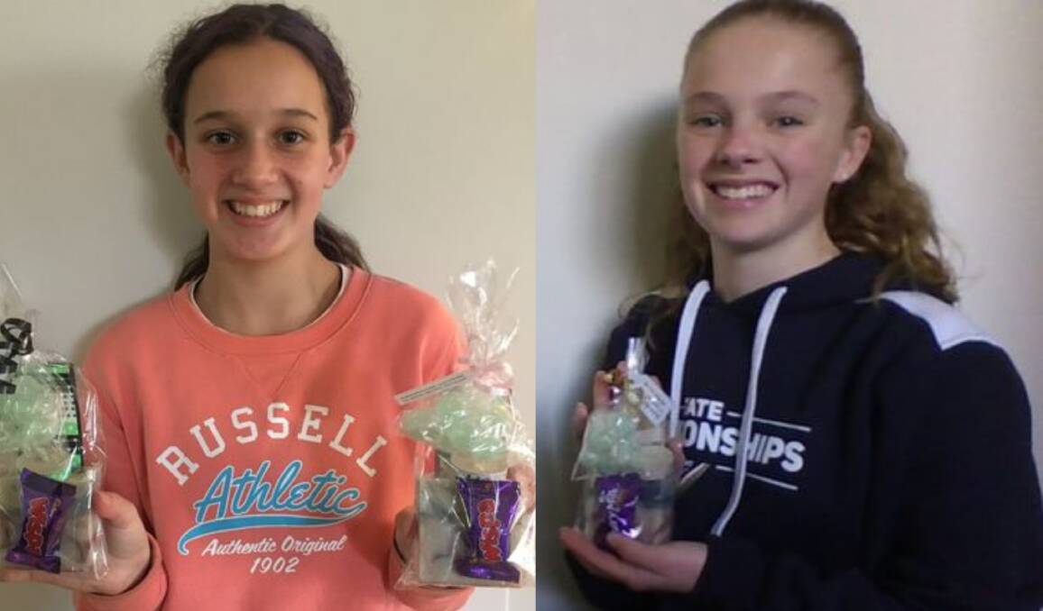 SUPPORT: St Liborius Primary School grade six students Isabella O'Toole and Brenna Barker made the care packs for St Laurence Court residents. Picture: SUPPLIED