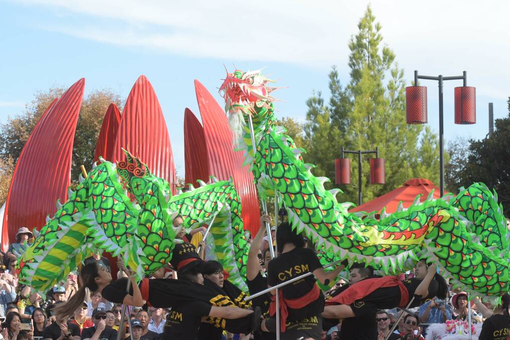 The traditional Chinese Awakening the Dragon ceremony outside the Golden Dragon Museum is one of the big draw cards of Bendigo's annual Easter Fair. Picture: NONI HYETT