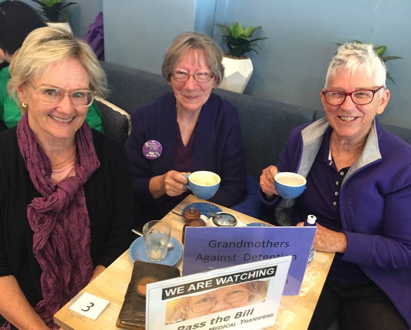 Calling for action: (L-R) Jenny Mitchell, Jane Govett and Di O'Neill meet as part of the Grandmothers against Detention of Refugee Children group. Photo: TARA COSOLETO