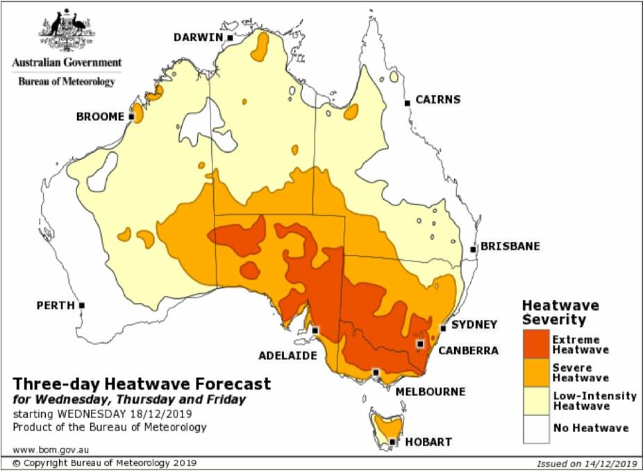 The three-day heatwave forecast. Source: BOM