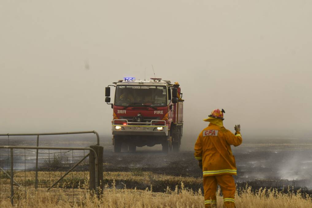 Grass and scrub fire near Rochester on the Code Red Day in November 2019. Picture: NONI HYETT