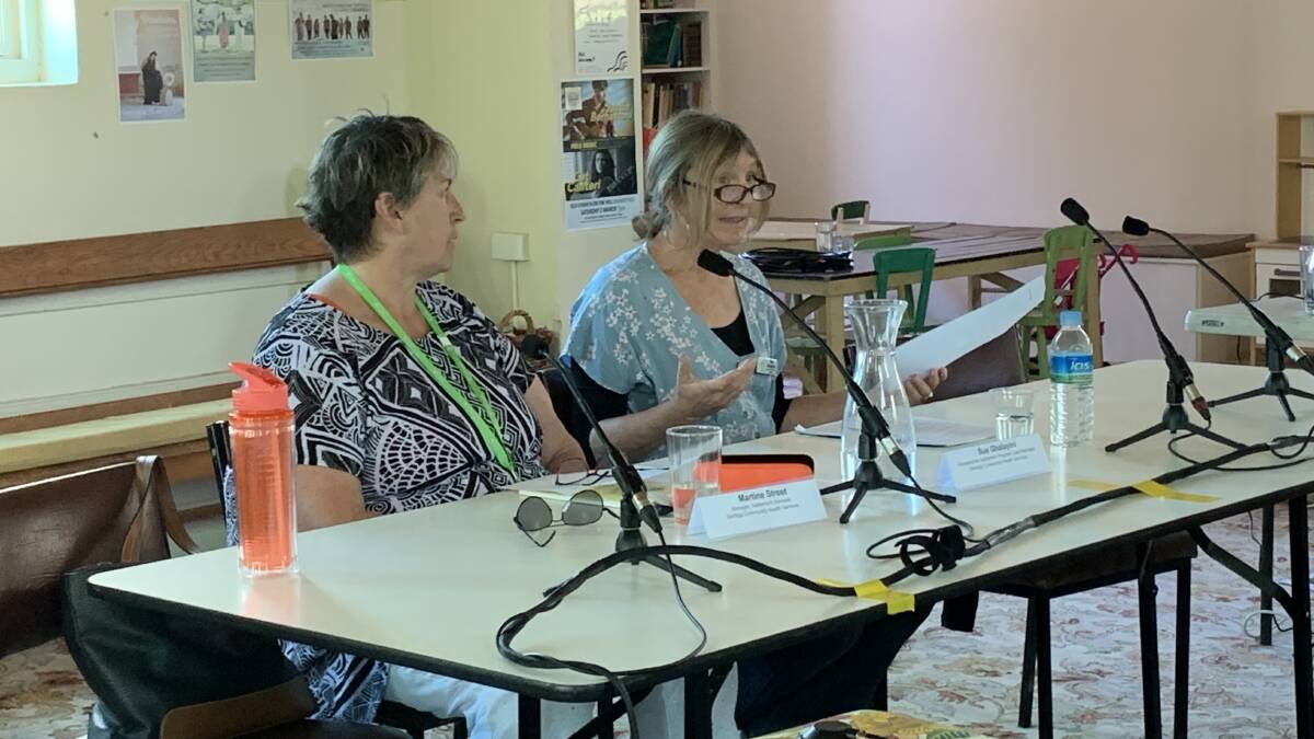 VOICES: Bendigo Community Health Services' Martine Street and Sue Ghalayini speak at the public inquiry. Picture: TARA COSOLETO