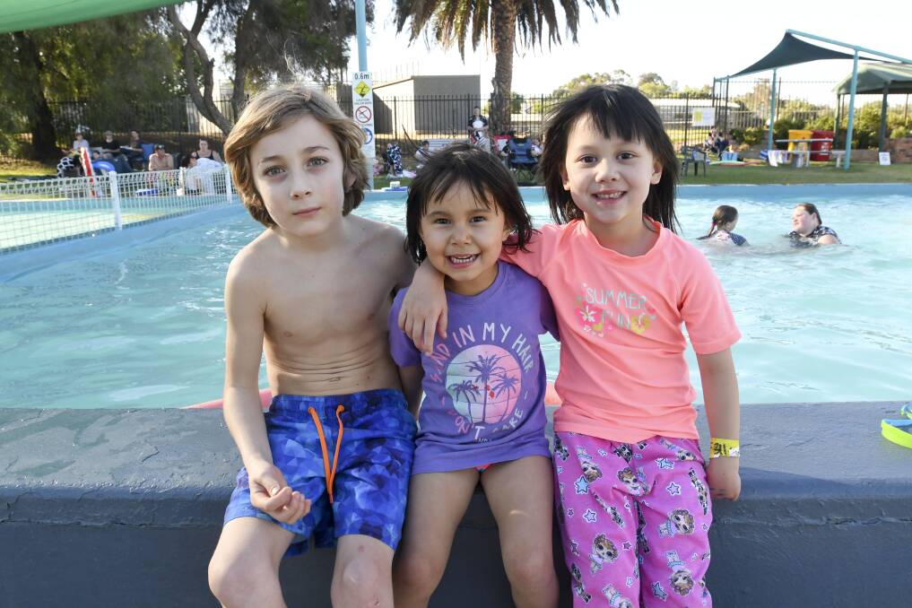 August Sorensen, Maya Dang, and Molly Dang enjoyed the Golden Square Pool on New Year's Eve. Picture: NONI HYETT