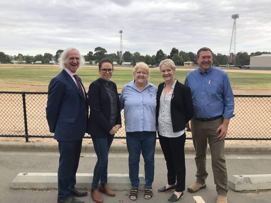 FUNDING: Deputy Mayor Rod Fyffe, Minister for Regional Development Jaclyn Symes, Bendigo Agricultural Show Society president Sharon Stemmer, Member for Bendigo West Maree Edwards and society chief executive Ian Furze. Picture: TARA COSOLETO