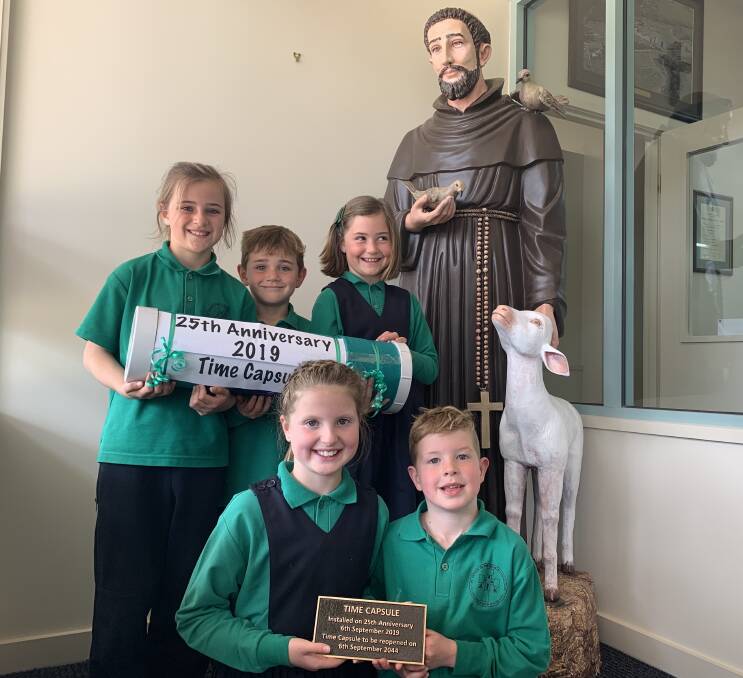 St Francis of the Fields students Tully, Etta and Jude Place with Solly and Cedella Baker. Picture: TARA COSOLETO