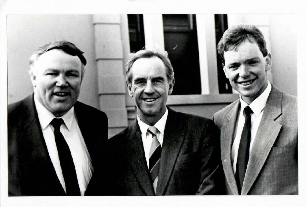 In 1988 - Member for Bendigo West David Kennedy, with Premier John Cain, and Bob Cameron, candidate for Bendigo East. Picture: SUPPLIED